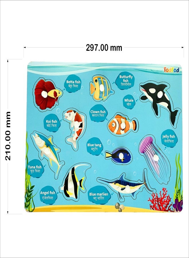 Todfod Wooden Learning Educational Board for Kids, Puzzle Toys Boys & Girls (Alphabets, Numbers & Shapes) (ABC, Numbers & Shapes) (ABCD 4 in 1 & Fish) - Image 4